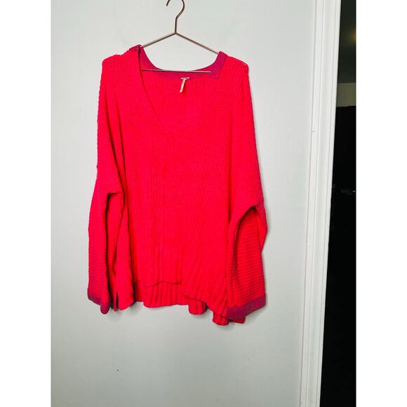 FREE PEOPLE Pink Take Me Over V-Neck Long Sleeve Oversized Sweater Size XXS - Picture 2 of 9
